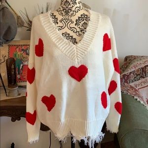 Freed V Neck Sweater with Heart Print